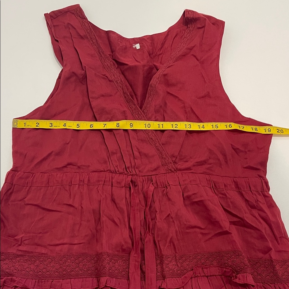 Sundance Zura Silk Blend Sleeveless Tiered Dress in Wine Red with Tie Waist - Picture 5 of 9